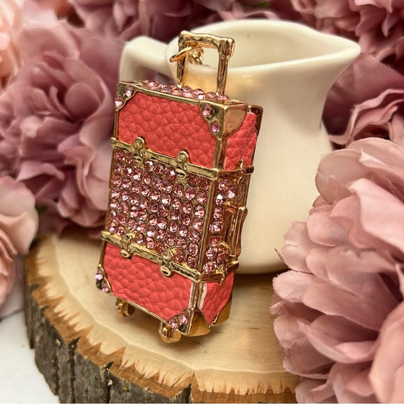 Pink & Gold Crystal Luggage Keychain Charm - Picture 4 of 16